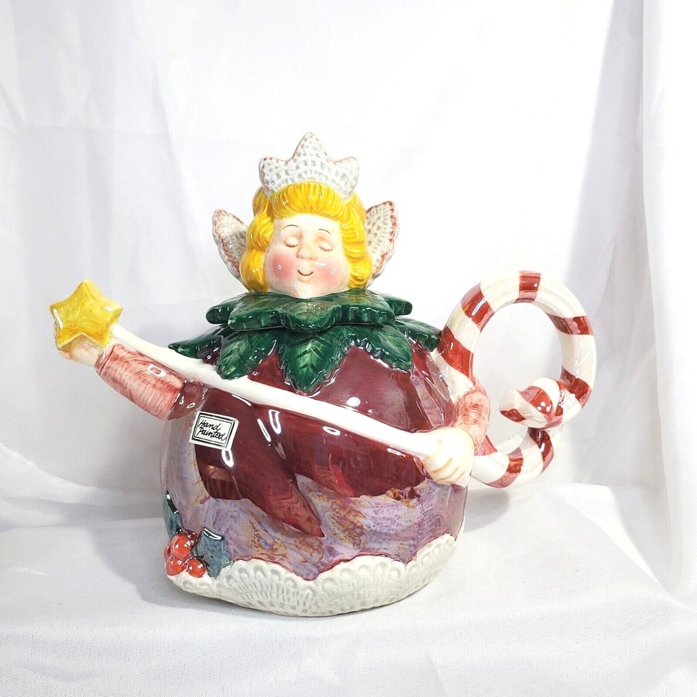 VTG Department 56 Sugar Plum Fairy Christmas Teapot Candy Cane Handle Dept 56